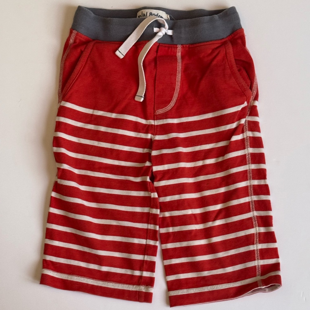 Mini Boden Orange-Red and White Stripe Jersey Baggies.